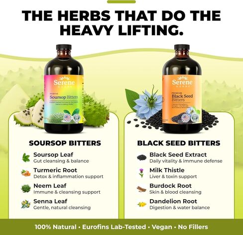 Soursop & Black Seed Bitters Bundle – Organic Herbal Detox for Digestive Support & Immune Health by Serene Herbs – Non-GMO, 32 oz (16 oz Each), 64 Servings in Kuwait