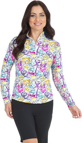 سترة IBKUL النسائية الواقية من الشمس UPF50+ Icefil Cooling Angle Print بأكمام طويلة ورقبة وهمية - 10765 in Kuwait