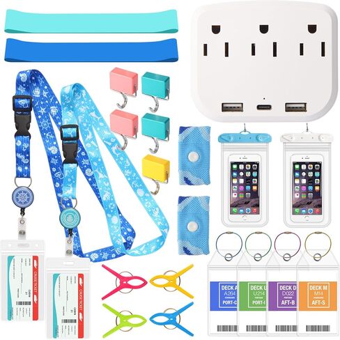 Carnival Cruise Ship Essentials 2025 Must Haves Packing List Kit,Cruise Luggage Tags,Magnetic Hooks,Lanyard for Ship Cards,Power Strip,Towel Bands,Nausea Wrist Bands Cruise Accessories All Cruise Line in Kuwait