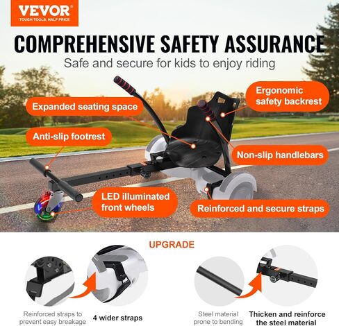 VEVOR Hoverboard Seat Attachment, Compatible with All 6.5" 8" 8.5" 10" Hoverboards, 220 LBS Load Capacity, Hover Board Go Karts Accessory, for Kids ，Adults in Saudi Arabia