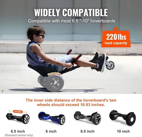 VEVOR Hoverboard Seat Attachment, Compatible with All 6.5" 8" 8.5" 10" Hoverboards, 220 LBS Load Capacity, Hover Board Go Karts Accessory, for Kids ，Adults in Saudi Arabia