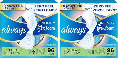Always Infinity Feminine Pads for Women, Flexfoam Pads with Wings, Size 2, Heavy Absorbency, Unscented, 96 Count (Packaging May Vary) in Kuwait