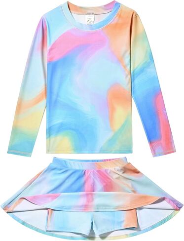 2 Pack: Girls Rash Guard Two Piece Bathing Suit Long Sleeve Swimsuit - Toddler Swimwear with Skirts Shorts 3T-12Y in Kuwait