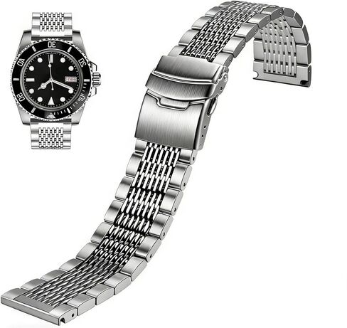 Juntan Stainless Steel Watch Band, 18mm 20mm 22mm 24mm Metal Watch Bands Straps for Men Women, Adjustable Business Watch Bracelet Silver Black with Solid Double Deployment Clasp in Saudi Arabia