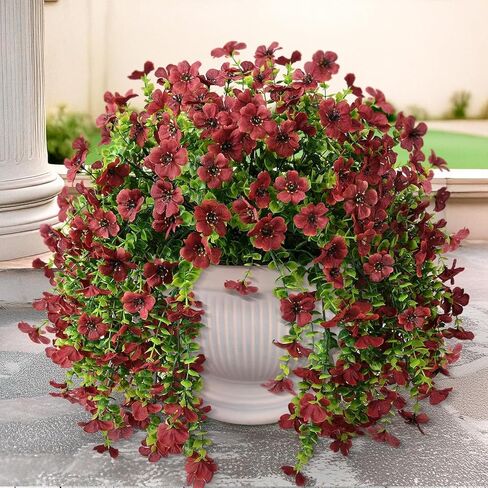 Artificial Hanging Flowers for Outdoors Spring Decoration, 2PCS Silk Fake Daisy Realistic Outdoor Flowers UV Resistant Porch Patio Window Yard Decor(Light Purple Red) in Kuwait