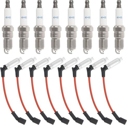 41-110 Iridium Spark Plugs and M8-48322 Spark Plug Wires Compatible with Chevy Silverado Suburban Avalanche Express GMC Cadillac Escalade Yukon Sierra Savana 5.3 6.0L 6.2L V8 LS Truck MCCKLE (8 Set) in Saudi Arabia