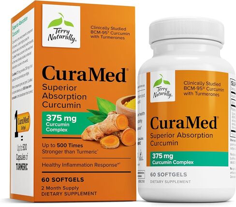 Terry Naturally CuraMed 375mg - Antioxidant Supplement for Brain & Immune Health Support - Dietary Supplement with Curcumin & Turmeric Essential Oil - Herbal Liver Support - 120 Softgels in Kuwait