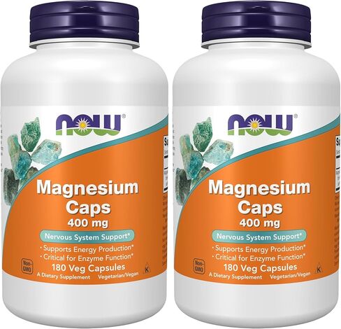 NOW Foods Supplements, Magnesium 400 mg, Enzyme Function*, Nervous System Support*, 180 Veg Capsules in Saudi Arabia