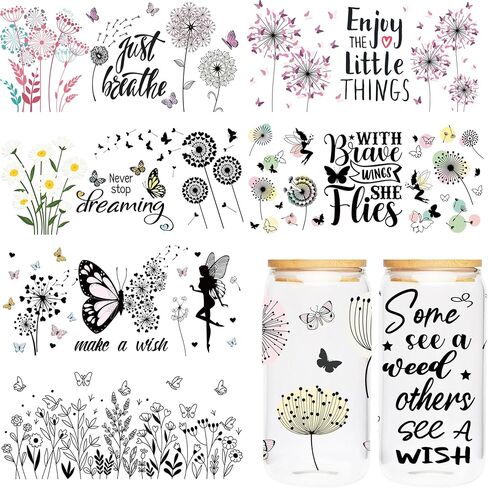 UV DTF Cup Wrap - 8 Sheets Boho Bible UV Transfer Sticker for 16 OZ Glass, Boho Retro Style, Inspirational Quotes, Bible Verse, Flower Plant, Christian Gifts, Waterproof Rub on Transfer in Kuwait
