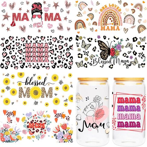UV DTF Cup Wrap - 8 Sheets Boho Bible UV Transfer Sticker for 16 OZ Glass, Boho Retro Style, Inspirational Quotes, Bible Verse, Flower Plant, Christian Gifts, Waterproof Rub on Transfer in Kuwait