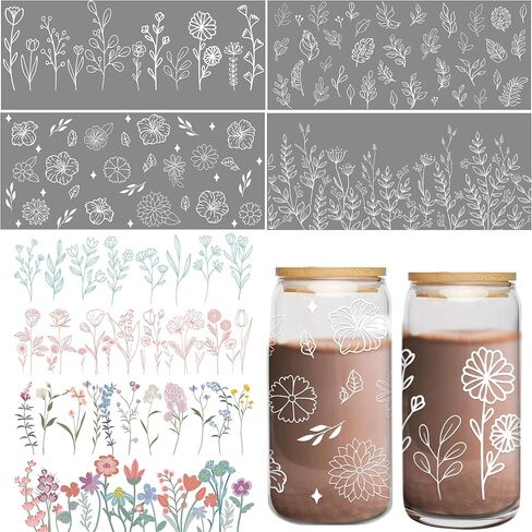 UV DTF Cup Wrap - 8 Sheets Boho Bible UV Transfer Sticker for 16 OZ Glass, Boho Retro Style, Inspirational Quotes, Bible Verse, Flower Plant, Christian Gifts, Waterproof Rub on Transfer in Kuwait