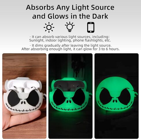 for AirPods Pro/Pro 2nd Generation Case Cover with Keychain, Luminous 3D Skull Case Designed for Apple AirPod Pro/Pro 2, Soft Silicone Cute Anime Cool Funny Airpods Pro Case for Women Men Girls Boys in Kuwait