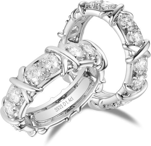DovEggs 1.4CTW Total GH 3mm Cut Moissanite Lab Created Diamond Engagement Ring Full Eternity Wedding Band 14k Gold QUALITY Silver/Yellow Gold Plated X'S Engagement Ring for Women in Kuwait