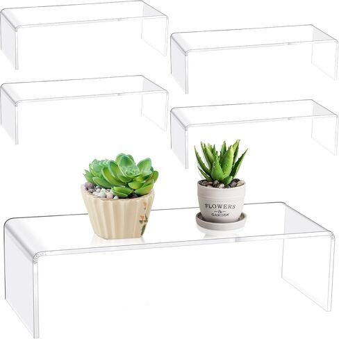 Shellwei 4 Pcs Acrylic Display Risers 11'' x 4.5'' x 4'' Rectangular Clear Cupcake Stand Holder Large Shelf Risers for Figures, Dessert Shelves for Party Stands for Decoration and Organize in Kuwait