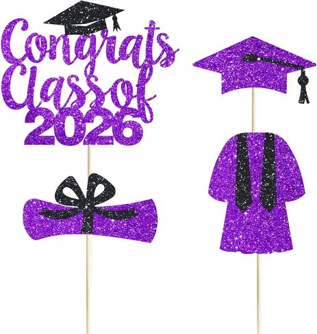 4 Pcs Congrats Class of 2025 Cake Topper Purple Glittery 2025 Graduation Party Cake Decorations High School/We are So Proud of You/Class of 2025 Party Cake Supplies in Kuwait