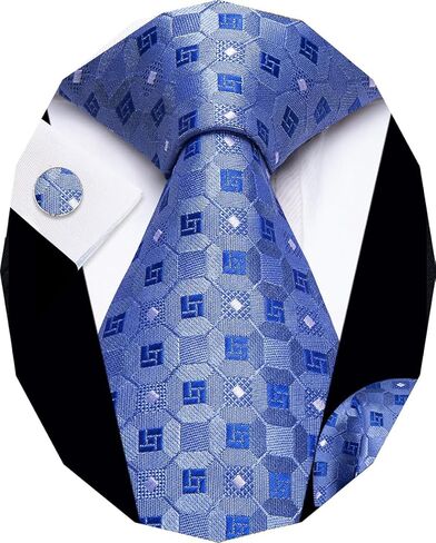 Mens Skinny Ties Jacquard Silk Tie Pocket Square Cufflinks Set Stripe Plaids Slim Tie Business Necktie Wedding in Kuwait