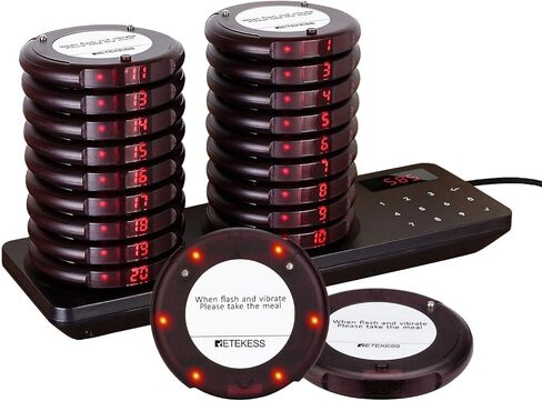 Retekess TD163 Pagers for Restaurants, Pagers and Beepers 500M Long Distance, 31 Prompt Modes, 30 Coaster Pagers for Holidy Park, Cafe, Hotel in Kuwait