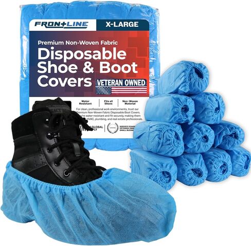 أغطية أحذية فرونت لاين للاستعمال مرة واحدة - واقيات أحذية غير منسوجة ومتينة - مقاومة للماء - مقاس واحد يناسب الجميع، للاستخدام الداخلي - للعقارات والفنيين والمنزل (1000) in Kuwait