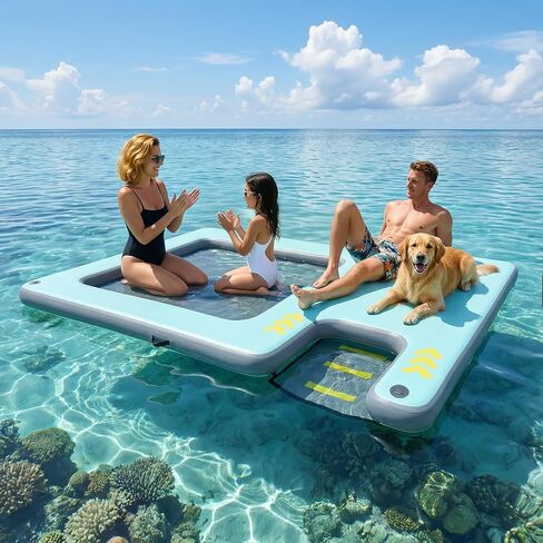 Innovative Dog & Human Pool Float – 75"x55" Inflatable Floating Dock, Extra-Large Water Raft for Dogs & Owners, Heavy-Duty PVC, Supports 120kg/265lbs – Ultimate Summer Fun for Pool, Lake & Beach in Kuwait