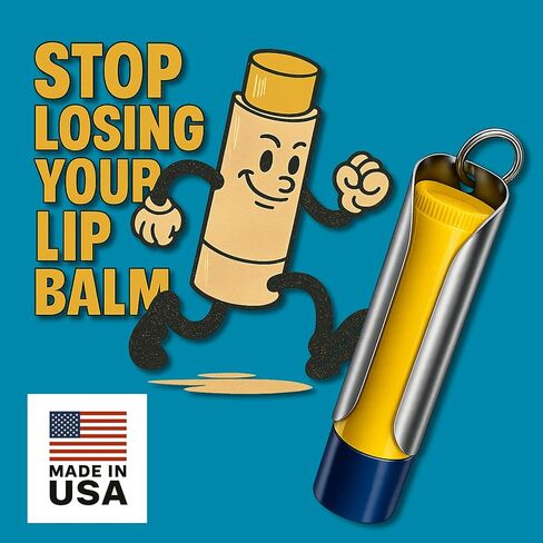 TALLAC HOUSE Stainless Steel Lip Balm Holder Sleeve Keychain with Dial Protection Not Chapstick Brand Compatible. Made in USA in Kuwait