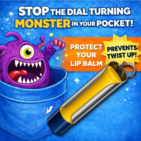 TALLAC HOUSE Stainless Steel Lip Balm Holder Sleeve Keychain with Dial Protection Not Chapstick Brand Compatible. Made in USA in Kuwait