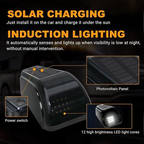 Solar Wireless No Drill Truck Cab Roof Lights with Motion Vibration Sensor IP67 Waterproof 5PCS Solar-Powered Luces para Techo de Carro in Kuwait