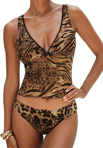 Zaful Women's Tankini Swimsuits v الرقبة البطن التحكم في القوس بلوك بلوكين من قطعتين السباحة بدلة السباحة in Kuwait