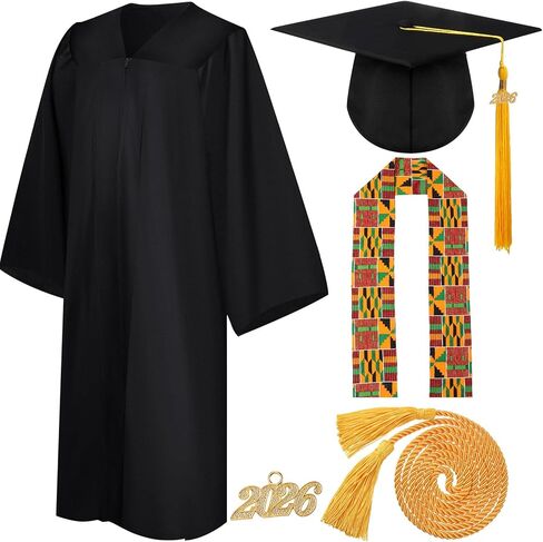 SYHOITE 7 PCS 2025 USISX BLACK GRAGETING MATTE CAP TASSEL African Kente Mexican Stole Stole Stole Score for Black Girl Boy in Saudi Arabia