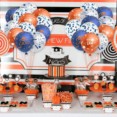 Haooryx 2025 Graduation Balloons Kit - 50Pcs Blue & Orange Class of 2025 Graduation Party Decor Congrats Grad Confetti Latex Balloon University College High School Prom Graduate Celebration Photo Prop in Saudi Arabia