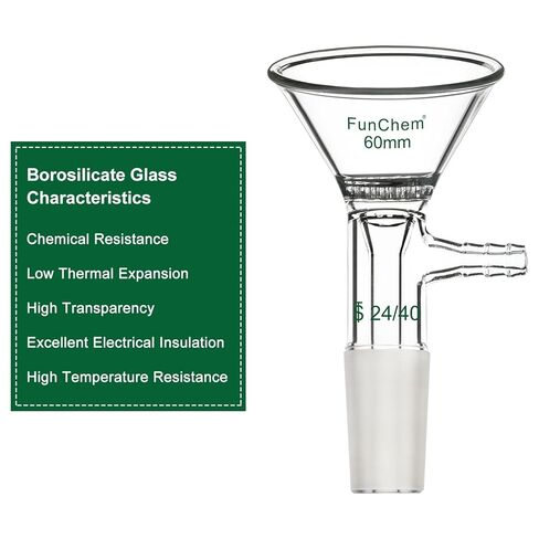 Triangle Glass Filter Funnel, 75mm Diameter Top Outer, 24/40 Inner Joint, Laboratory Filtration Funnel with Side Hose Connector in Kuwait