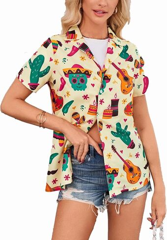 قميص Cinco de Mayo Women Outfit Mexican Fiesta Funny Button Button Down Short Sleeve Mexico Blouse Tops in Kuwait