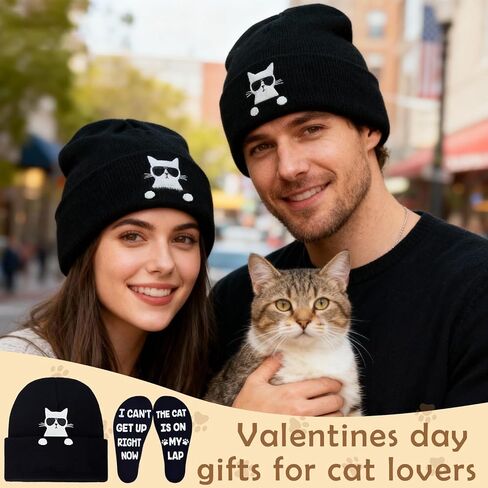 هدايا لمحبي القطط للنساء، قبعة شتوية لطيفة للقطط وجوارب مضحكة لأصحاب الأمهات المراهقات باللون الوردي in Kuwait