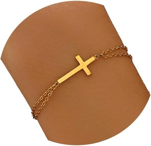 سوار صليب للنساء 18K الذهب مطلي بذرة بيرل بيرلز صليب الأسوار القابلة للتعديل الفولاذ المقاوم للصدأ المجوهرات الزفاف وصيفات الشرف in Kuwait