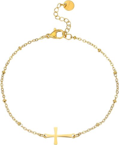 Cross Bracelet for Women 18K Gold Plated Dainty Pearl Beaded Cross Bracelets Adjustable Stainless Steel Trendy Wedding Bridesmaid Jewelry in Saudi Arabia