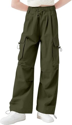 AOWKULAE Girls Cargo Pants Casual Drawstring Jogger Sportswear Parachute Pants in Saudi Arabia