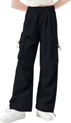 AOWKULAE Girls Cargo Pants Casual Drawstring Jogger Sportswear Parachute Pants in Kuwait
