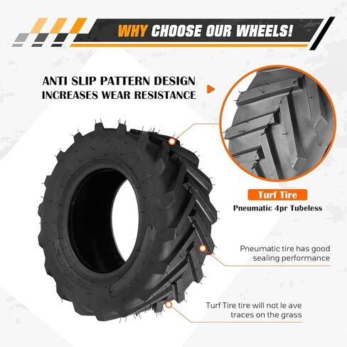 9x3.50-4" Flat Free Lawn Mower Tire and Wheel Smooth Tire with Rim for Commercial and Residential Walk-Behind Lawnmowers, Hand Trucks, Garden Carts and Trailers | 4" Centered Hub | Bore ID 3/4" 4PCS in Kuwait