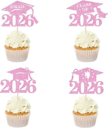 24pcs Graduation Cupcake Topper - Black Glitter Cap Diploma Cupcake Topper- Class Of 2025 Graduation Party Cake Decorations in Kuwait