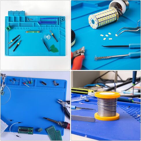 MECCANIXITY Large 11.8" x 8" ESD Silicone Soldering Mat Heat Insulation 932°F Anti Static Electronic Repair Work Mat for Solder Iron Station Workbench Blue in Saudi Arabia