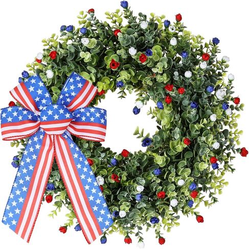 إكليل من الزهور الوطني ， مع القوس الأميركي ، الزهور في الرابع من يوليو ، إكليل إكليل من الأزهار الزهري الزهري الأزرق الأبيض (1 ، 18 بوصة) أكاليل تذكارية in Kuwait