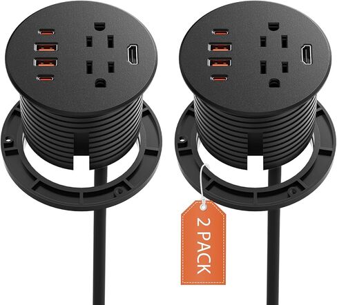 حلقة طاقة لسطح المكتب مع PD 20 وات USB C، شريط طاقة مجوف مع 2 منافذ تيار متردد (TR)، تناسب فتحة حلقة معدنية 3 1/8 بوصة - 3 1/4 بوصة، مقاومة للعبث، حلقة تثبيت USB مستديرة لطاولة الأريكة الجانبية، مدرجة في قائمة ETL in Kuwait