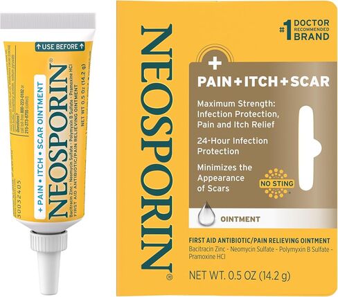 Neosporin First Aid Antibiotic Pain-Relieving, Anti-Itch, & Scar Ointment with Neomycin, Bacitracin Zinc, Pramoxine HCl & Polymyxin B, for Minor Cuts, Scrapes & Burns, 1 oz in Saudi Arabia