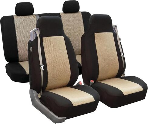 FH Group All-Purpose Built-in Seat Belt Classic Cloth Seat Covers Front Set - Universal Fit for Cars, Trucks, & SUVs (Black) in Kuwait