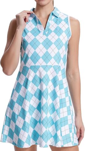 Women's Tennis Dress with Detachable Pocket Shorts, Convertible V-Neck & Polo Collar for Golf Gym in Saudi Arabia