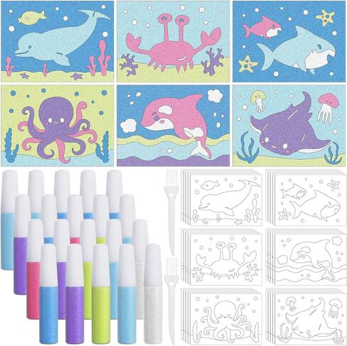 30 Sets Sand Art Kits for Kids DIY Sweet Treat Craft Sand Painting Colored Sand Art Painting Set with Brushes for Children DIY Arts Donut Summer Educational Learning Activity in Saudi Arabia