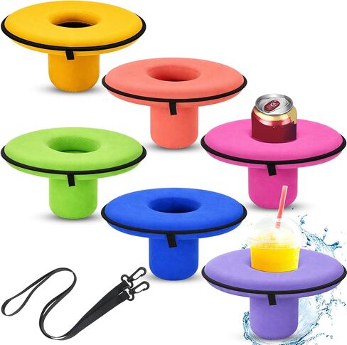 Honeydak 6 Pcs Neoprene Floating Drink Holder Floating Coaster Pool Drink Holder with Rope for Summer Tub Lake Boat Fun Water, Medium Size in Kuwait