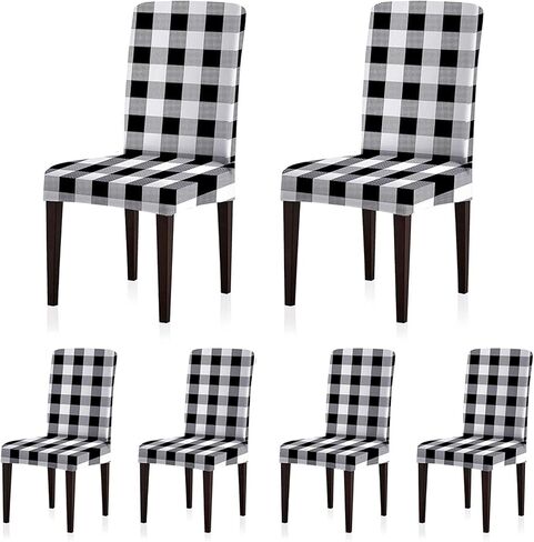 SoulFeel Set of 4 Buffalo Check Chair Covers, Removable and Washable Stretch Spandex Parsons Chair Seat Protector Slipcovers for Dining Room, Restaurant, Hotel, Banquet, Ceremony (Black/White Plaid) in Saudi Arabia