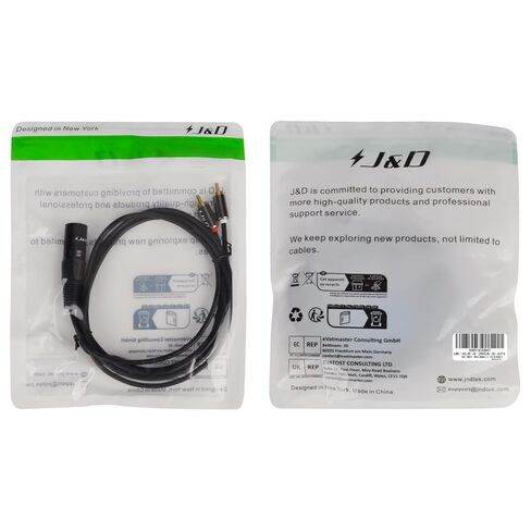 J&D XLR to 2 RCA Y Splitter Patch Cable, PVC Shelled Unbalanced Dual RCA Male to XLR Male Stereo Audio Interconnect Cable Adapter for Speaker Condenser Mic Mixer AMP, 6 Feet in Kuwait