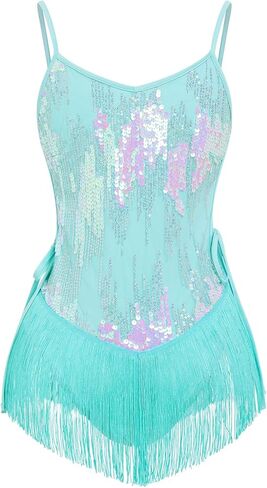 AFAVOM Women Latin Dance Sequin Fringe Bodysuit Sparkle Music Festival Rave Outfit Concert Cami Leotard Party Jazz Jumpsuit in Saudi Arabia