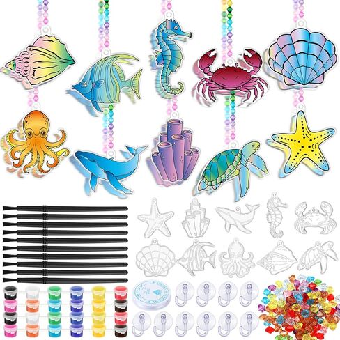 WinnerWhy 30 Sets Fall Suncatchers Window Art Kits, Autumn Leaf Pumpkin Acorn DIY Sun Catchers Crafts Bulk Window Paint Art Ornaments for Thanksgiving Harvest Classroom Home Party Activity in Kuwait